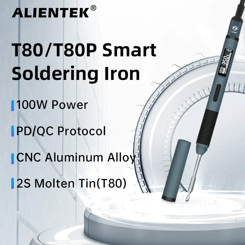 ALIENTEK T80 T80P Soldering iron DC 20V 80-450℃ Adjustable Temperature Precision Repair Station PD 100W Portable Heat Tool