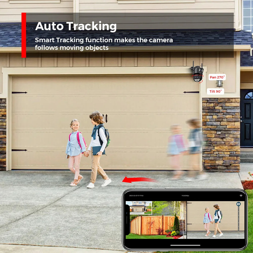 6K 12MP Outdoor Wifi Camera PTZ 8X Optical Zoom Three Lens Dual Screens Video Surveillance 8MP Dual Lens CCTV Security IP Camera