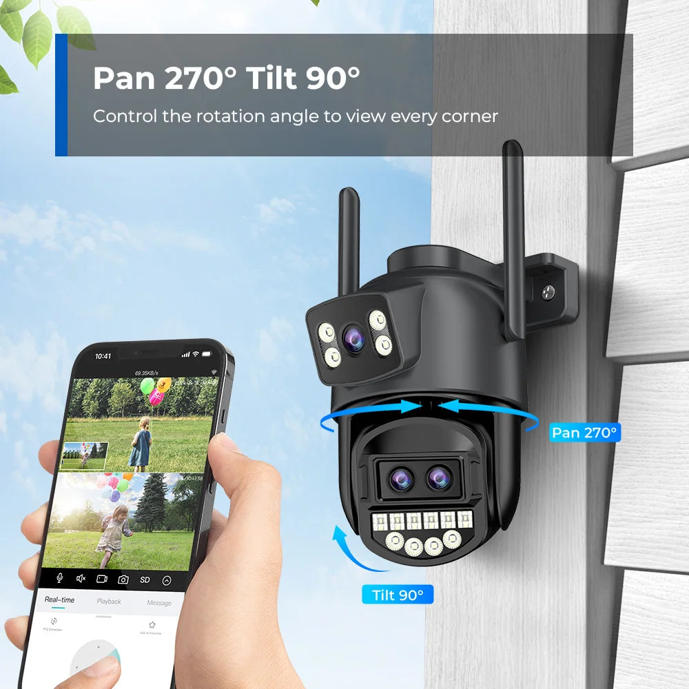 6K 12MP Outdoor Wifi Camera PTZ 8X Optical Zoom Three Lens Dual Screens Video Surveillance 8MP Dual Lens CCTV Security IP Camera