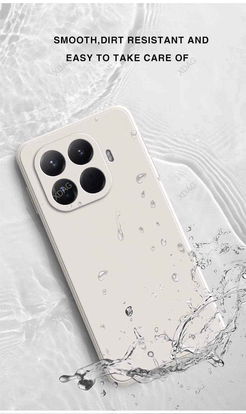 Original for Xiaomi 15T/15T Pro 5G Phone Case Liquid Silicone Internal Flocking Soft Shockproof Back Cover Classic Square Design