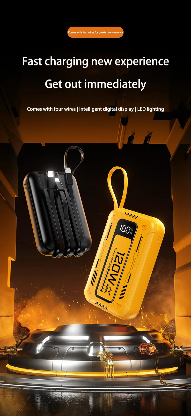 50000mAh Mech Wind Bidirectional Super Fast Charging Mini Convenient Comes With Cable Power Bank PD22.5W Mobile Power Bank