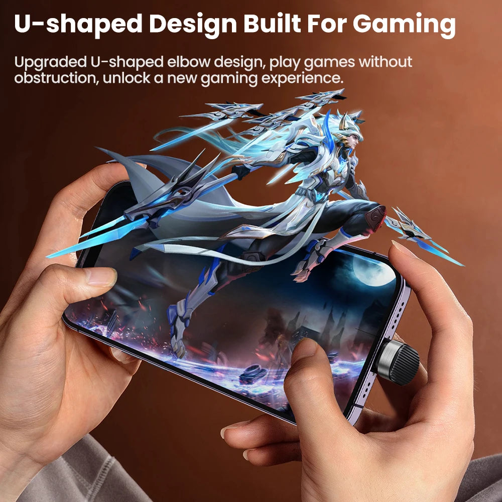 Toocki X97C1 PD20W Fast Charging iP Cable for iPhone 14 USB C to Elbow U-shaped Lighting Cable without Blocking Hands for Gaming