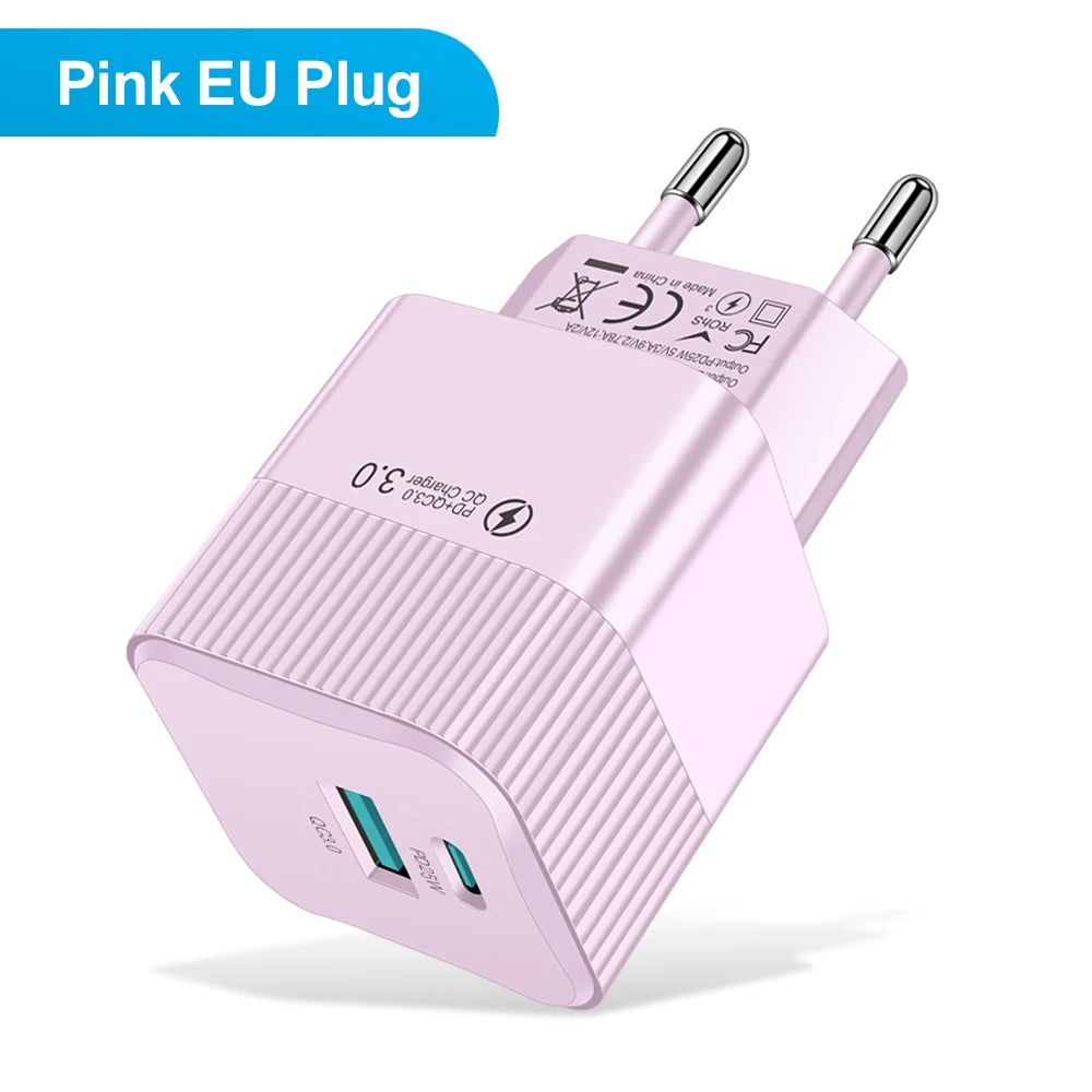 2 Ports PD 25W USB C Fast Charger KR EU Mini Travel Plug Phone Fast Charging Adapter for iPhone 15 Pro Max Oneplus
