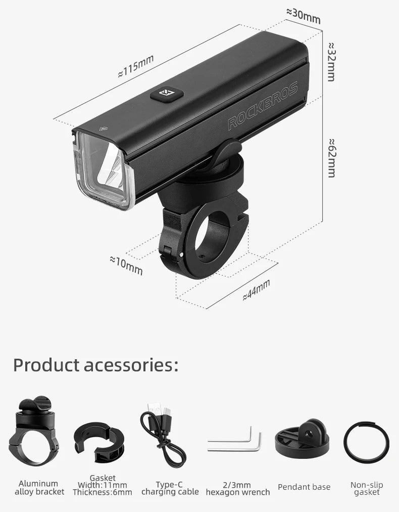 ROCKBROS 1000 Lumen Bike Light 4500mAh Bike Lamp modes Bicycle Headlight LED Flashlight Bike Accessories