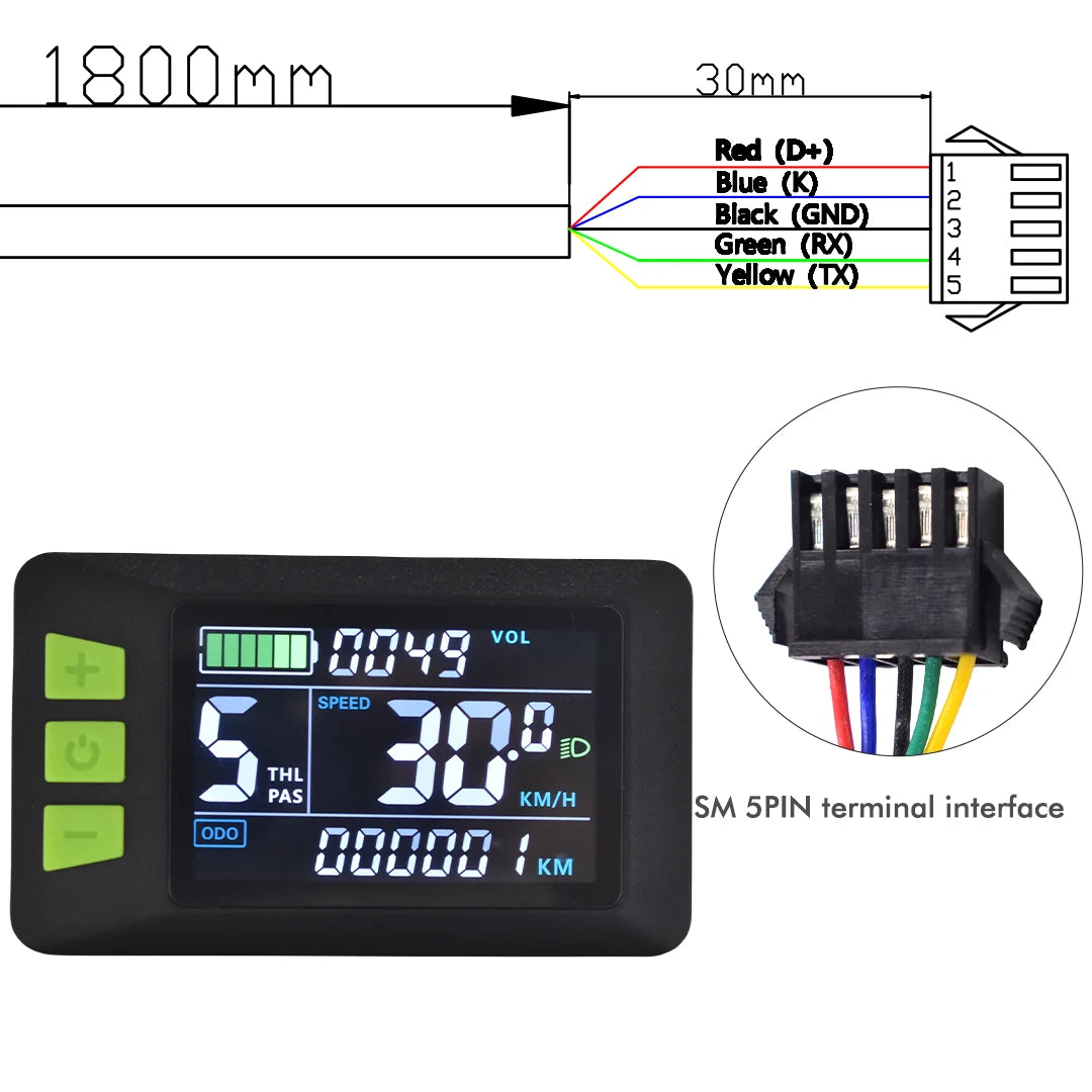 UART 2 P3C Electric Bike LCD Display Meter E Scooter LCD Panel With USB UART For Mountain Electric Bike Parts (5PIN)