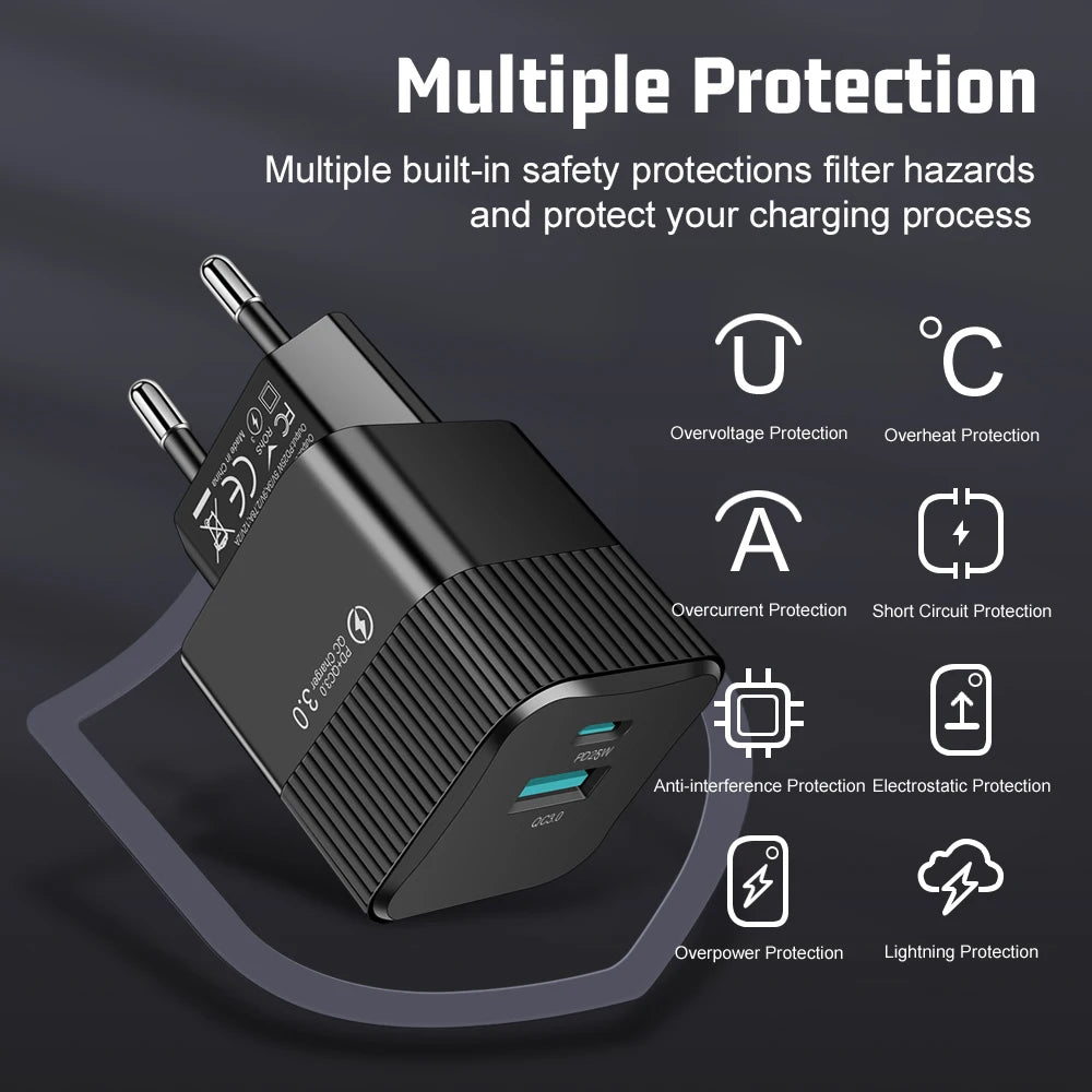 2 Ports PD 25W USB C Fast Charger KR EU Mini Travel Plug Phone Fast Charging Adapter for iPhone 15 Pro Max Oneplus