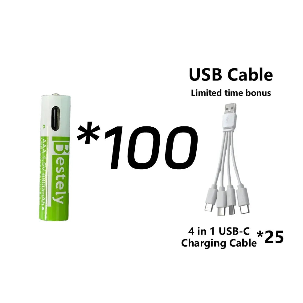 Rechargeable AA Battery13600mAh & AAA Battery 6800mAh,Li-ion Batteries with USB Type C Cables,1.5V Long Life Low Self-discharge
