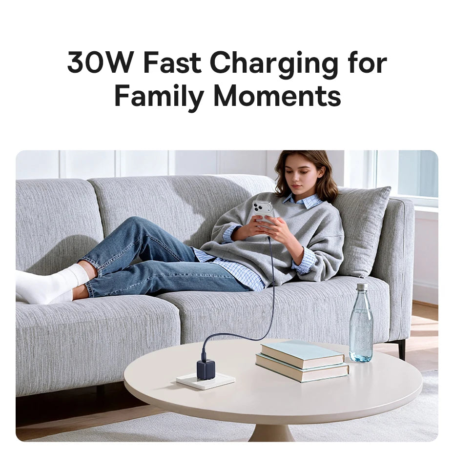 Baseus 30W GaN Charger PD Charger For iPhone 17 16 15 14 13 12 Max Fast Charger PD3.0 QC3.0 Phone Charger Type C Tablets Charger