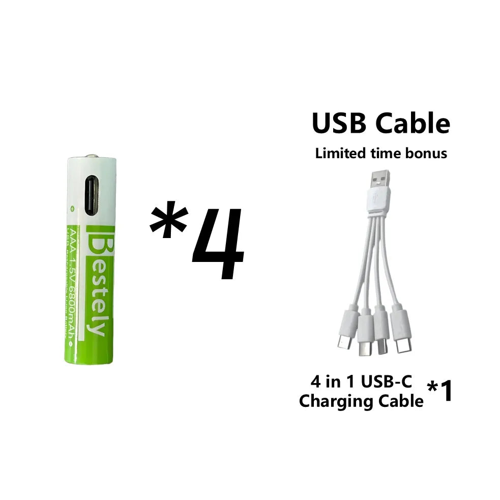 Rechargeable AA Battery13600mAh & AAA Battery 6800mAh,Li-ion Batteries with USB Type C Cables,1.5V Long Life Low Self-discharge