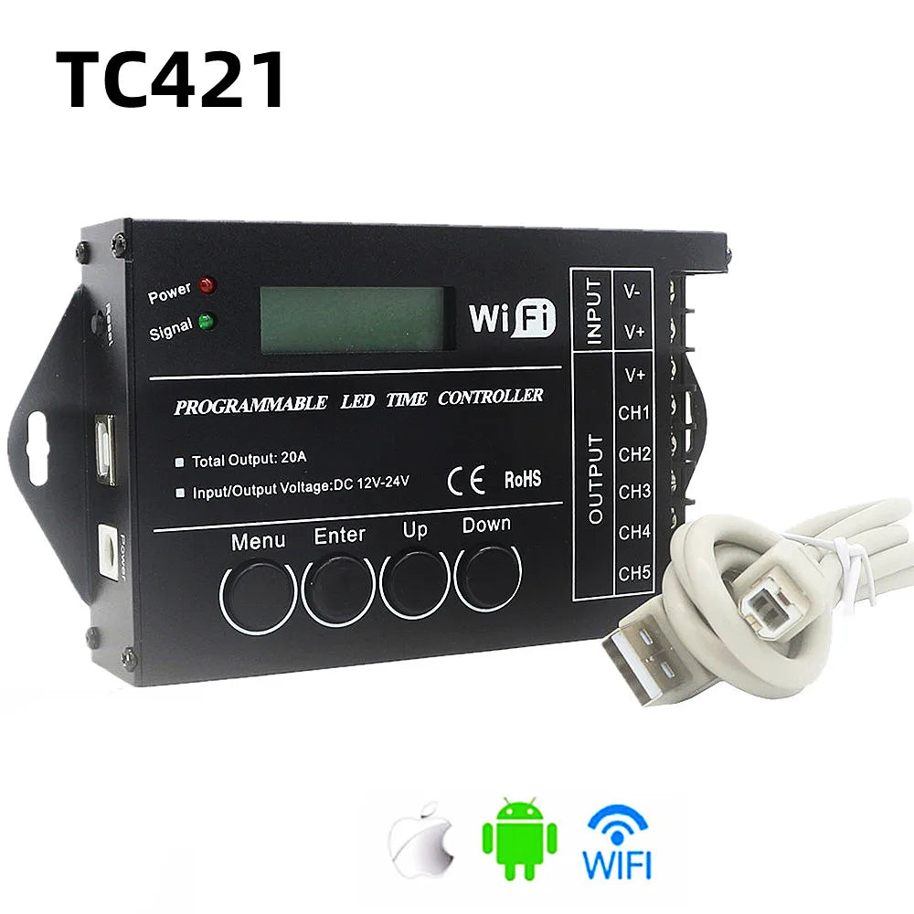 Touch Screen WiFi Time Programmable RGBW LED Controller TC421 TC420 TC421SJ TC420SJ NL502 12V 24V 5CH 20A LED Strip Dimmer