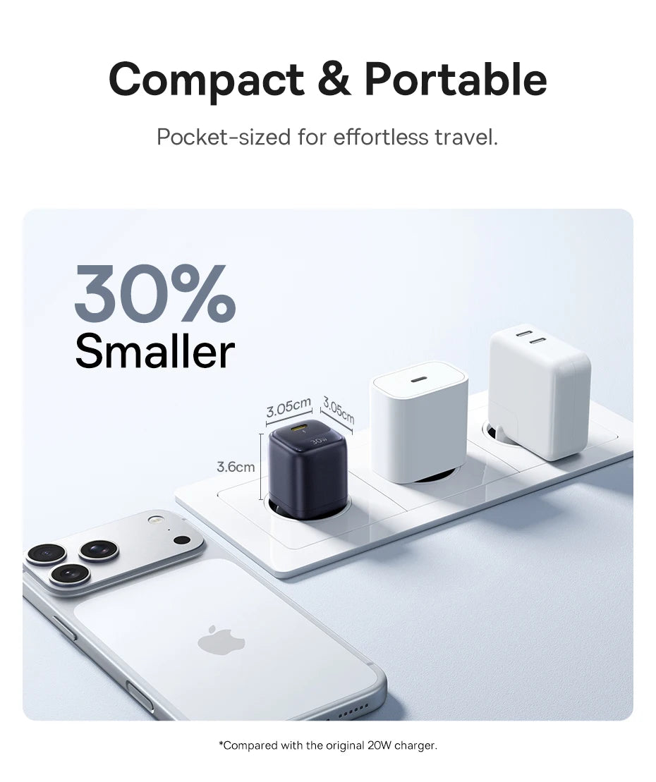 Baseus 30W GaN Charger PD Charger For iPhone 17 16 15 14 13 12 Max Fast Charger PD3.0 QC3.0 Phone Charger Type C Tablets Charger