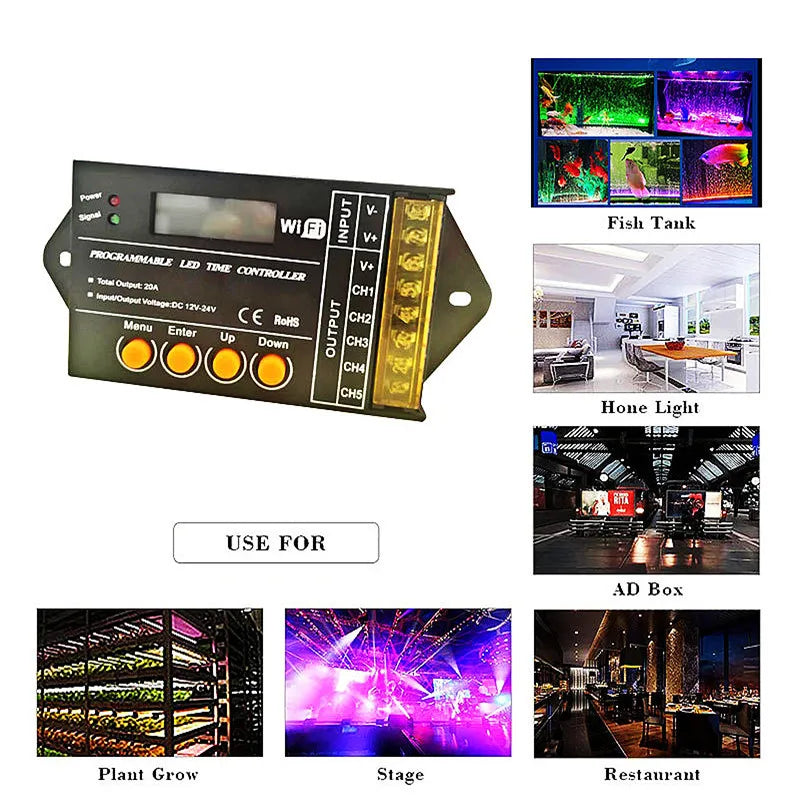 Touch Screen WiFi Time Programmable RGBW LED Controller TC421 TC420 TC421SJ TC420SJ NL502 12V 24V 5CH 20A LED Strip Dimmer