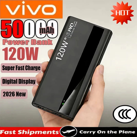 VIVO 200000mAh Power Bank Large Capacity 120W Super Fast Charging Portable Digital Display Type-C USB Ports For iPhone Xiaomi