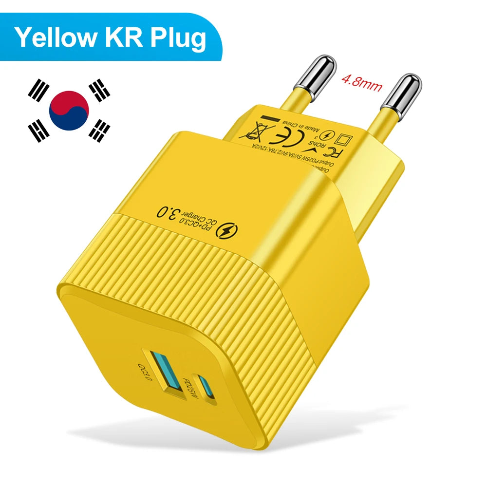 2 Ports PD 25W USB C Fast Charger KR EU Mini Travel Plug Phone Fast Charging Adapter for iPhone 15 Pro Max Oneplus
