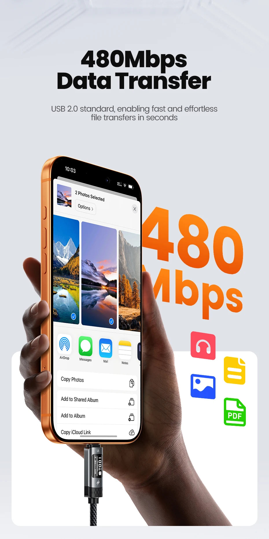 Toocki PD 100W USB C Cable 6A Fast Charging OLED Digital Display Cable For Huawei P70 60 Mate 70 60 Honor Xiaomi iPhone 17 16Pro