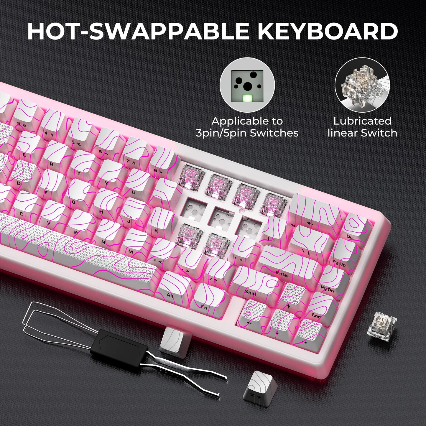 XVX M67 JadeStone Black Wireless Mechanical Keyboard With IMD-Tech Keycaps Tri-Mode Tech Topographic Keyboard Gasket Design
