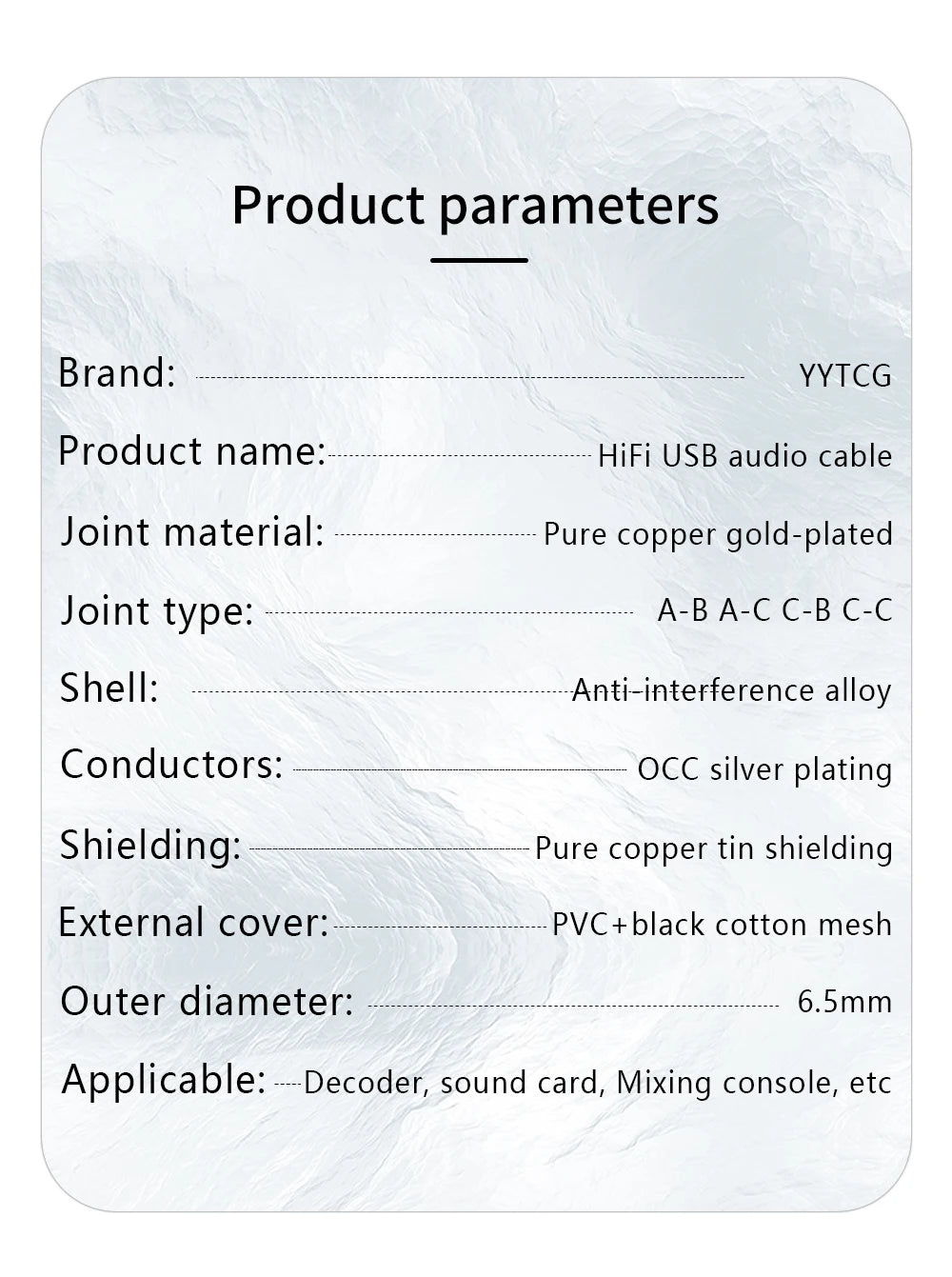 YYTCG Hifi USB Cable High Quality OCC Silver Plating DAC A-B C-B C-C Digital AB Audio Type A to Type B Hifi Usb Typec Cable