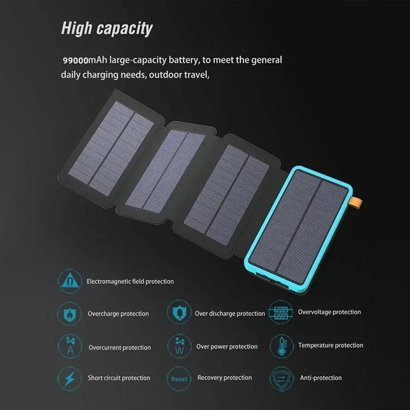 Lenovo Solar Power Bank 200000mAh 4 Solar Panels Wireless Charger Portable External Battery LED Flashlight for Outdoor Travel
