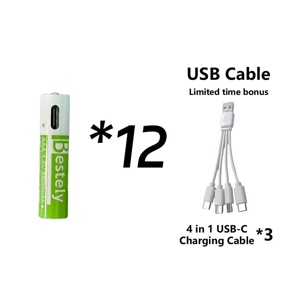 Rechargeable AA Battery13600mAh & AAA Battery 6800mAh,Li-ion Batteries with USB Type C Cables,1.5V Long Life Low Self-discharge