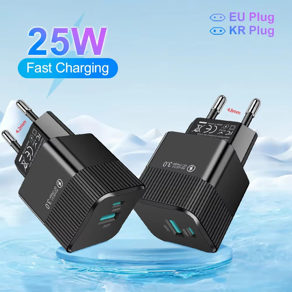 2 Ports PD 25W USB C Fast Charger KR EU Mini Travel Plug Phone Fast Charging Adapter for iPhone 15 Pro Max Oneplus