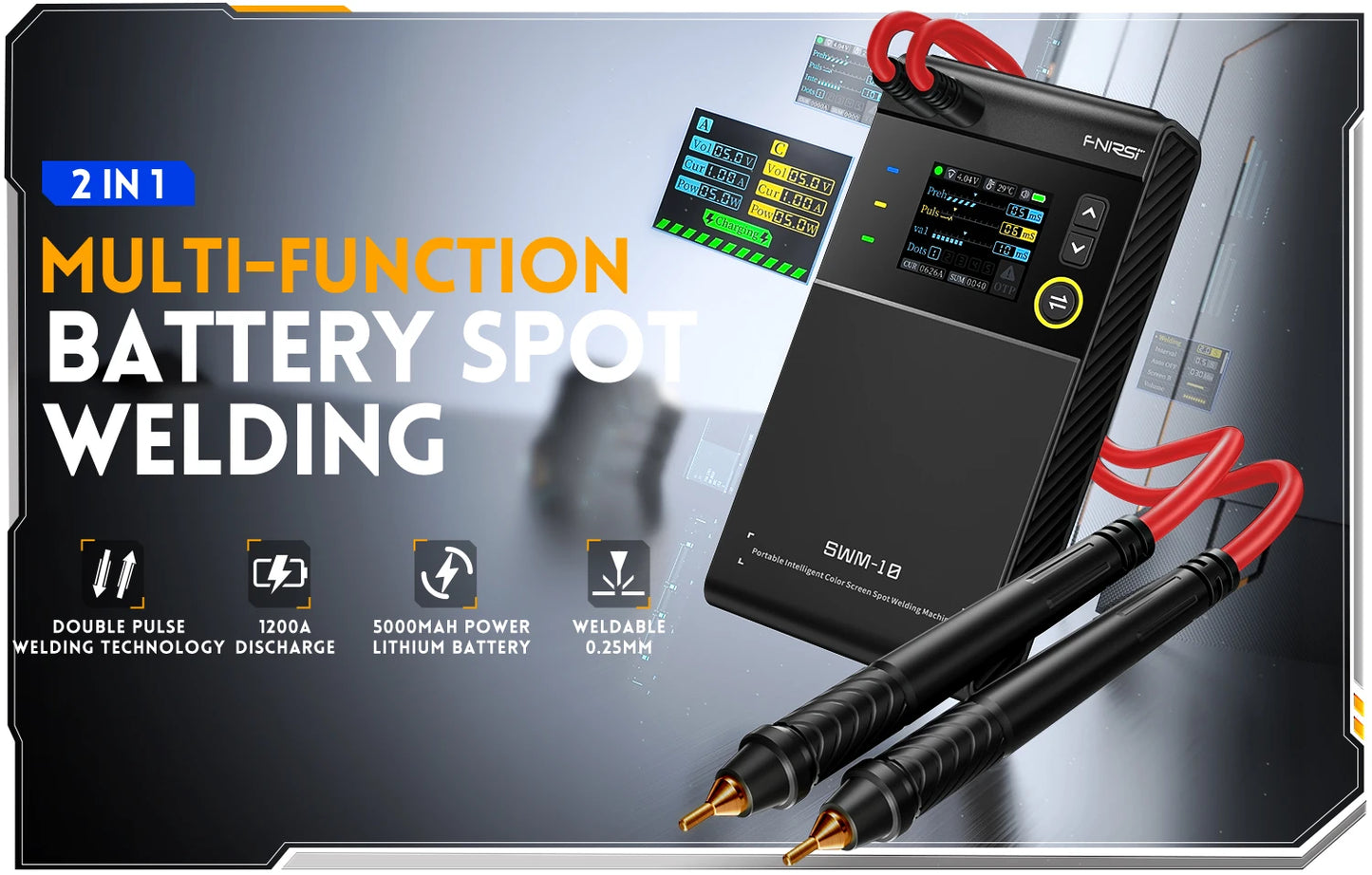 FNIRSI SWM-10 Mini Spot Welder, 5000mAh, for assembling 18650 batteries, 0.25mm