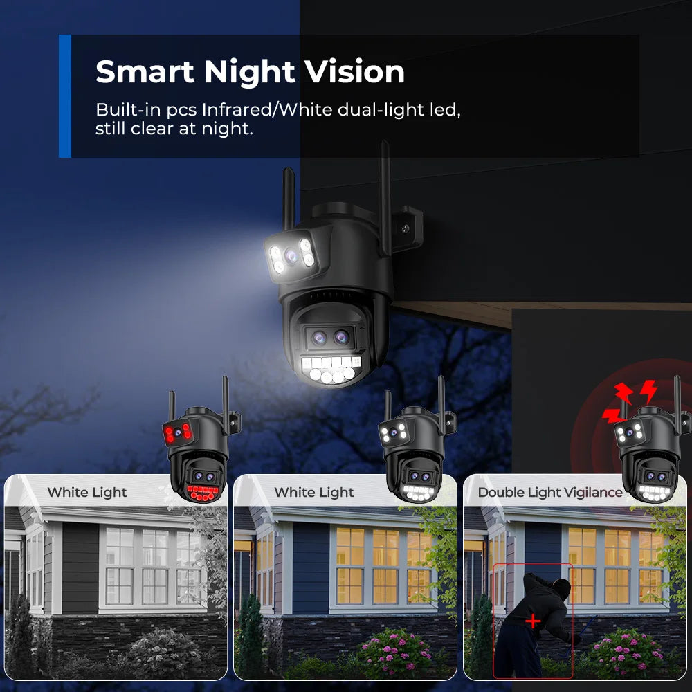 6K 12MP Outdoor Wifi Camera PTZ 8X Optical Zoom Three Lens Dual Screens Video Surveillance 8MP Dual Lens CCTV Security IP Camera