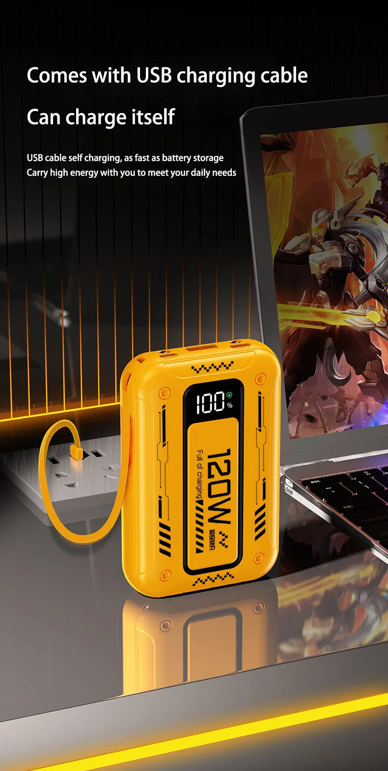 50000mAh Mech Wind Bidirectional Super Fast Charging Mini Convenient Comes With Cable Power Bank PD22.5W Mobile Power Bank