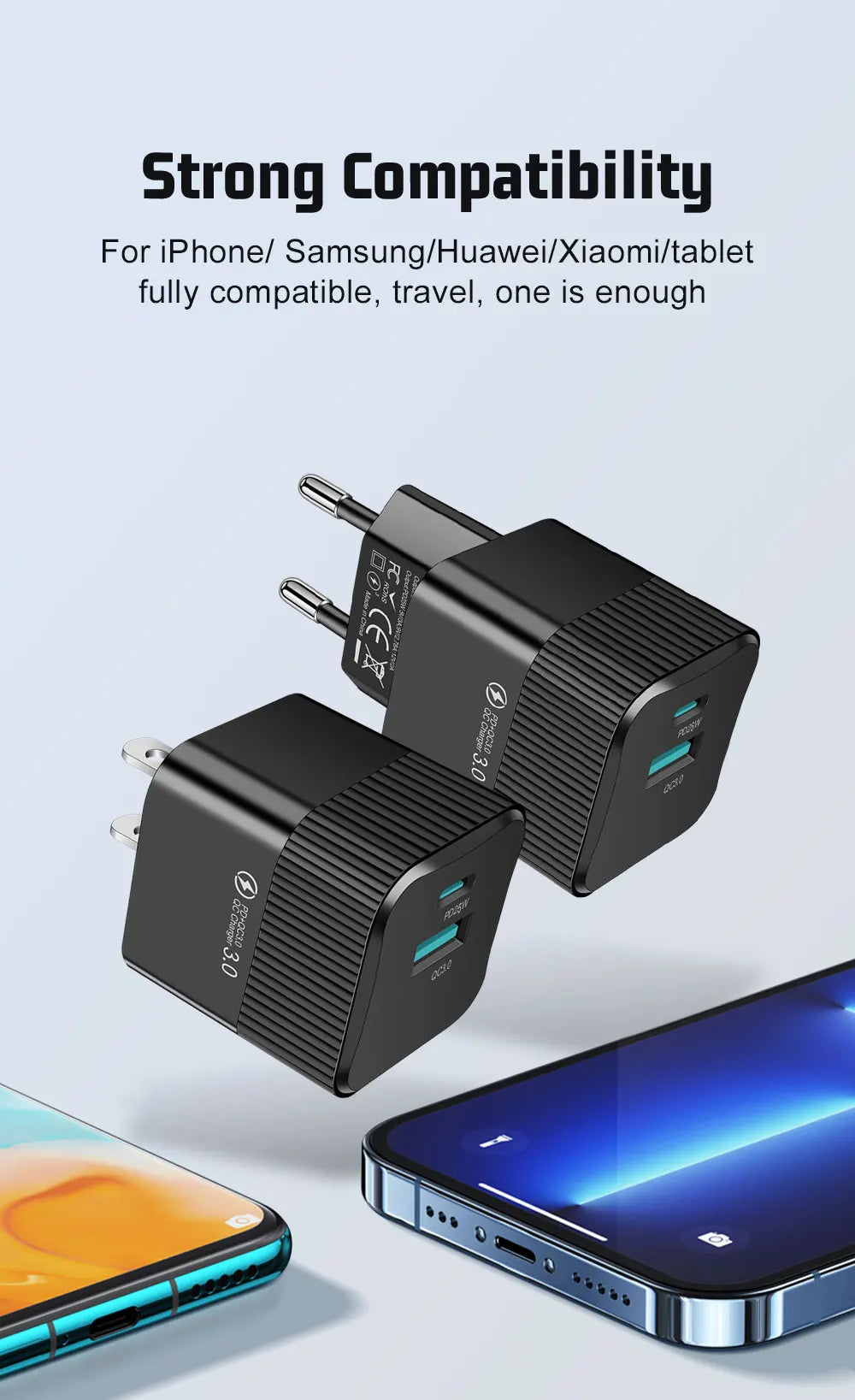 2 Ports PD 25W USB C Fast Charger KR EU Mini Travel Plug Phone Fast Charging Adapter for iPhone 15 Pro Max Oneplus