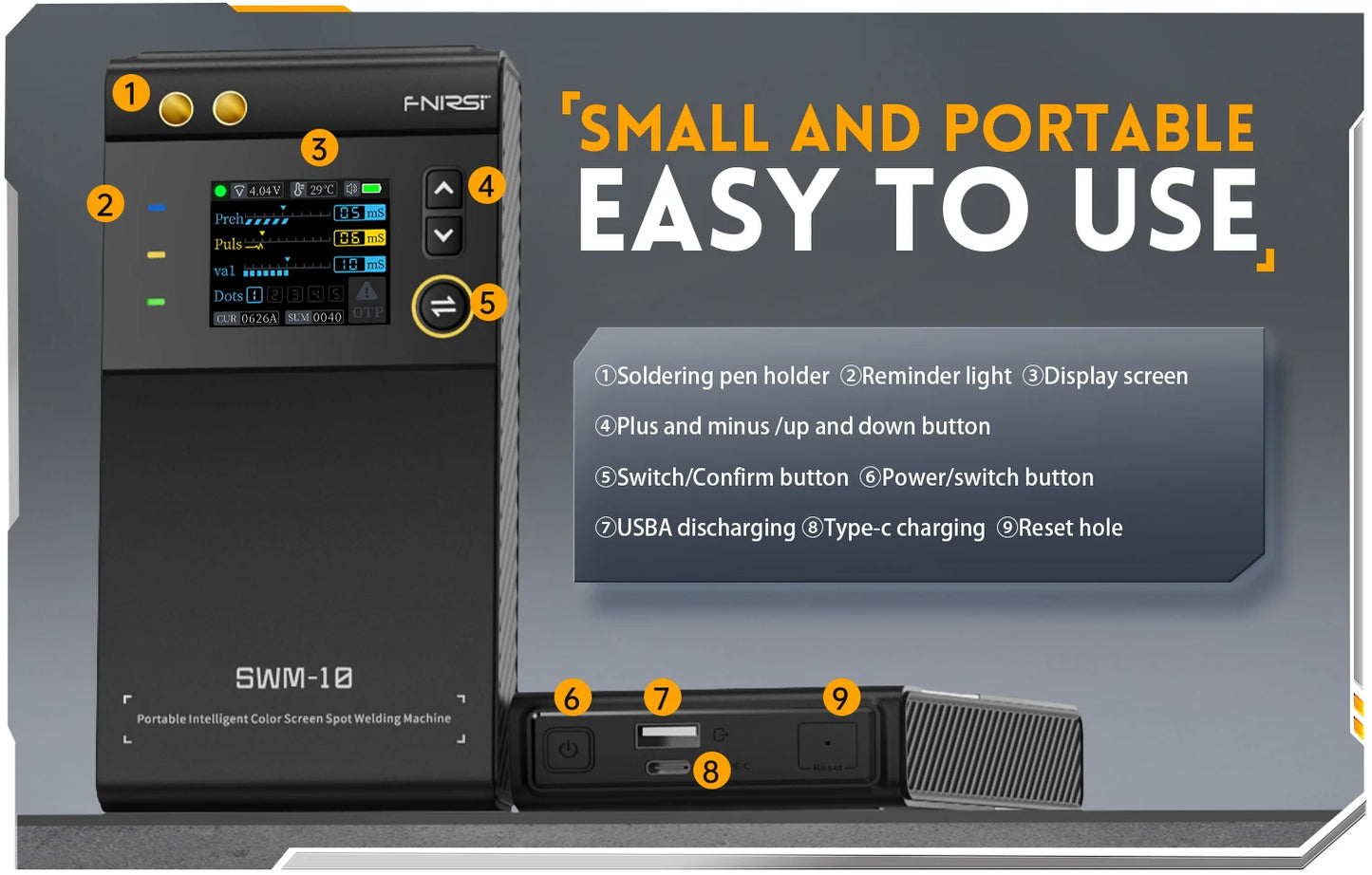 FNIRSI SWM-10 Mini Spot Welder, 5000mAh, for assembling 18650 batteries, 0.25mm